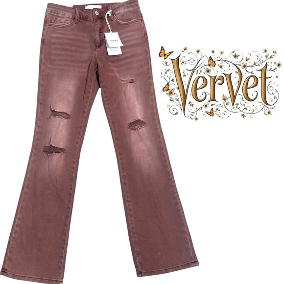 VERVET BY FLYING MONKEY Denim - Vervet size 26 Skylar high rise bootcut jeans in distressed raisin pink mauve
